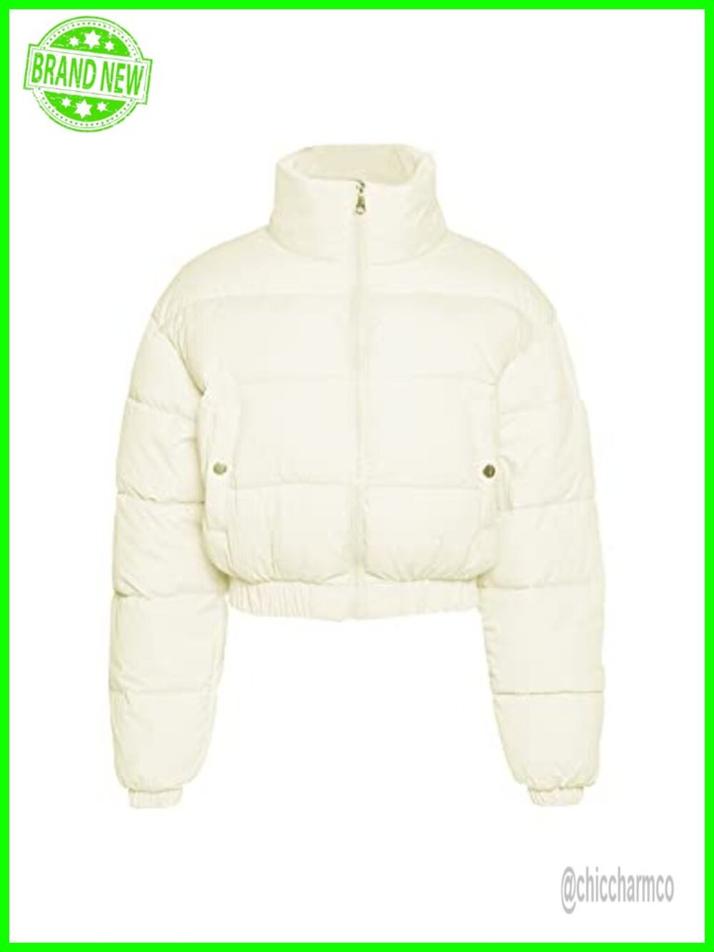 Quilted Cropped Puffer Jacket Full Zip Winter Coat